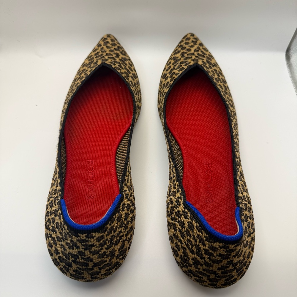 Rothy’s The Point Little Cat Leopard Knit Flats Women’s Size 12 Pointed Toe - Picture 7 of 12